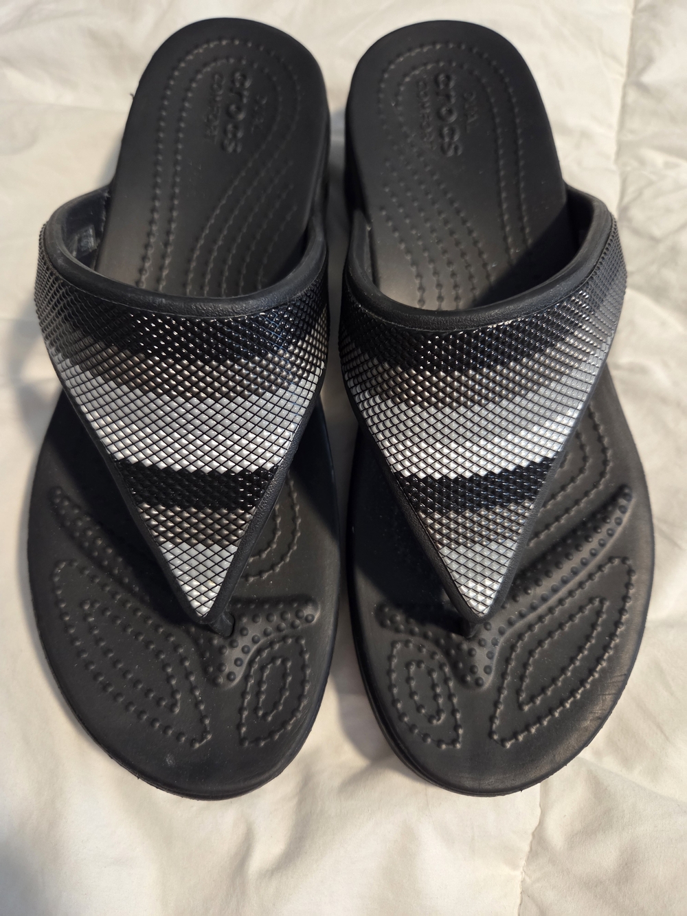 CROCS Black and Silver Patterned Thong Sandals - Women